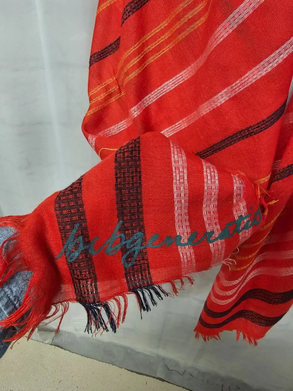 BCBGMaxAzria Scarf Red Stripes Fringe Festival Shawl Casual